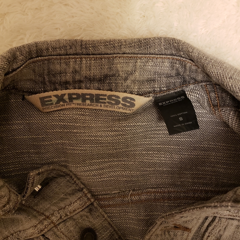 Express gray denim distressed jacket, S - Picture 4 of 4